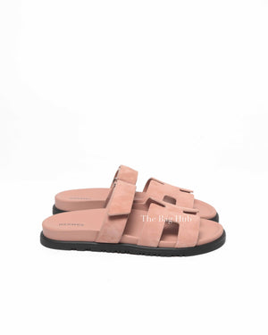 Hermes Nude Pink Suede Chypre Sandals Size 38