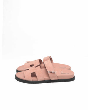 Hermes Nude Pink Suede Chypre Sandals Size 38