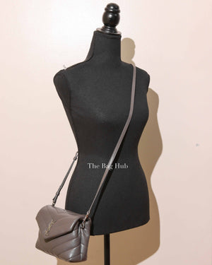 Saint Laurent Grey Calfskin Leather Quilted Monogram Toy Loulou Crossbody Bag