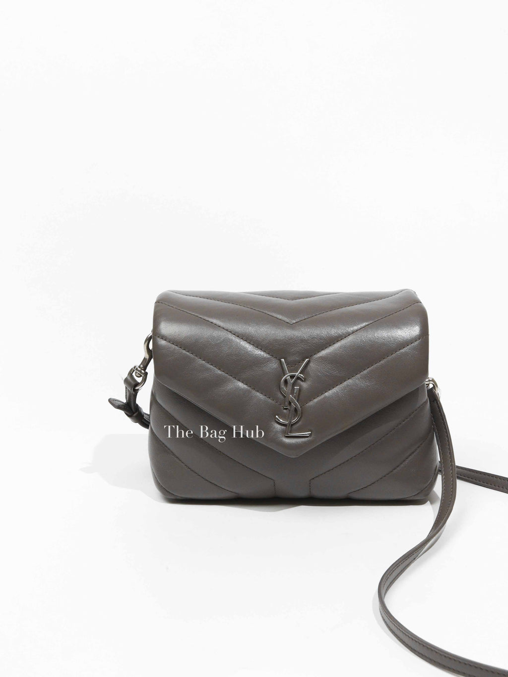 Saint Laurent Grey Calfskin Leather Quilted Monogram Toy Loulou Crossbody Bag