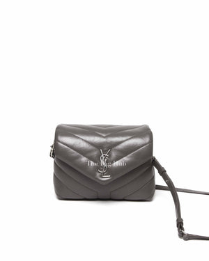 Saint Laurent Grey Calfskin Leather Quilted Monogram Toy Loulou Crossbody Bag