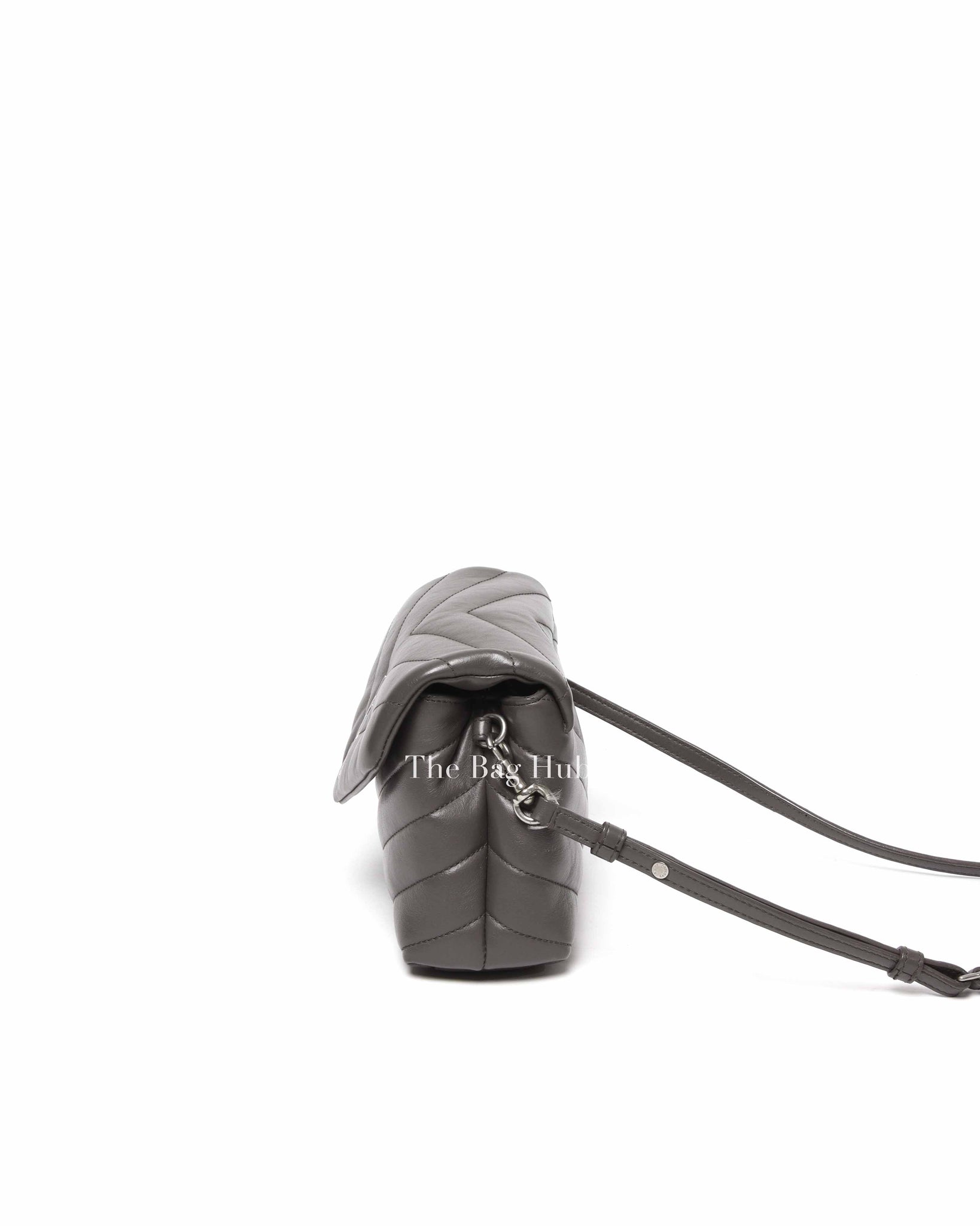 Saint Laurent Grey Calfskin Leather Quilted Monogram Toy Loulou Crossbody Bag