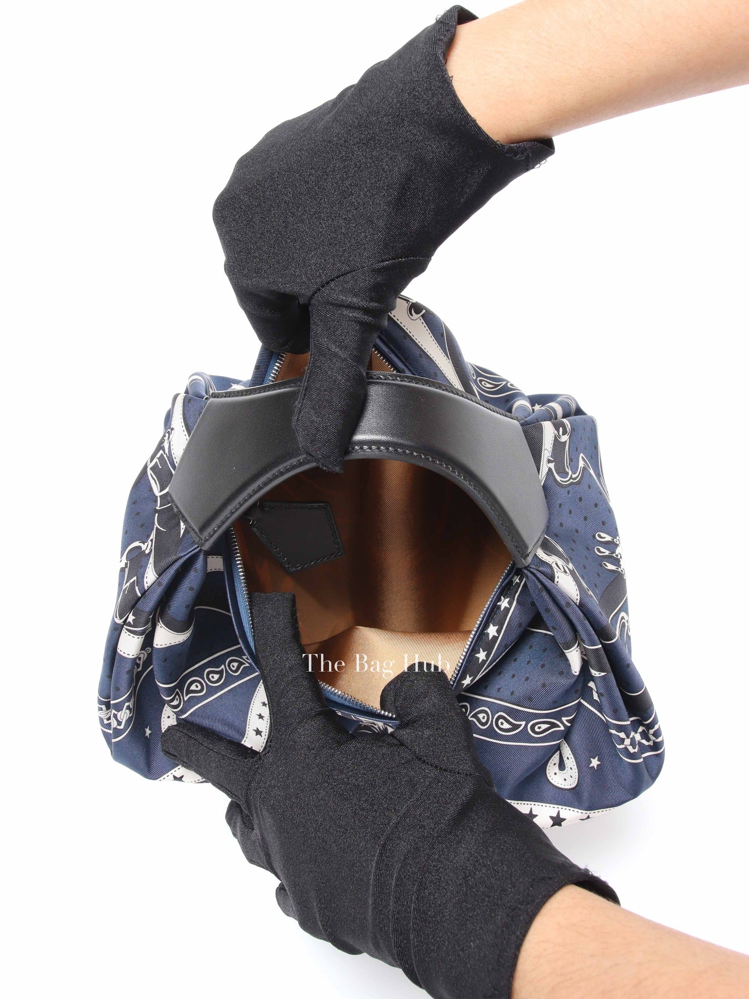 Hermes Bleu Indigo Black Silk Balusoie Bag