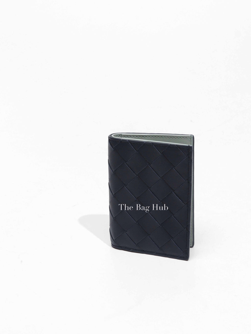 Bottega Veneta Black/Green Leather Intrecciato Card Holder