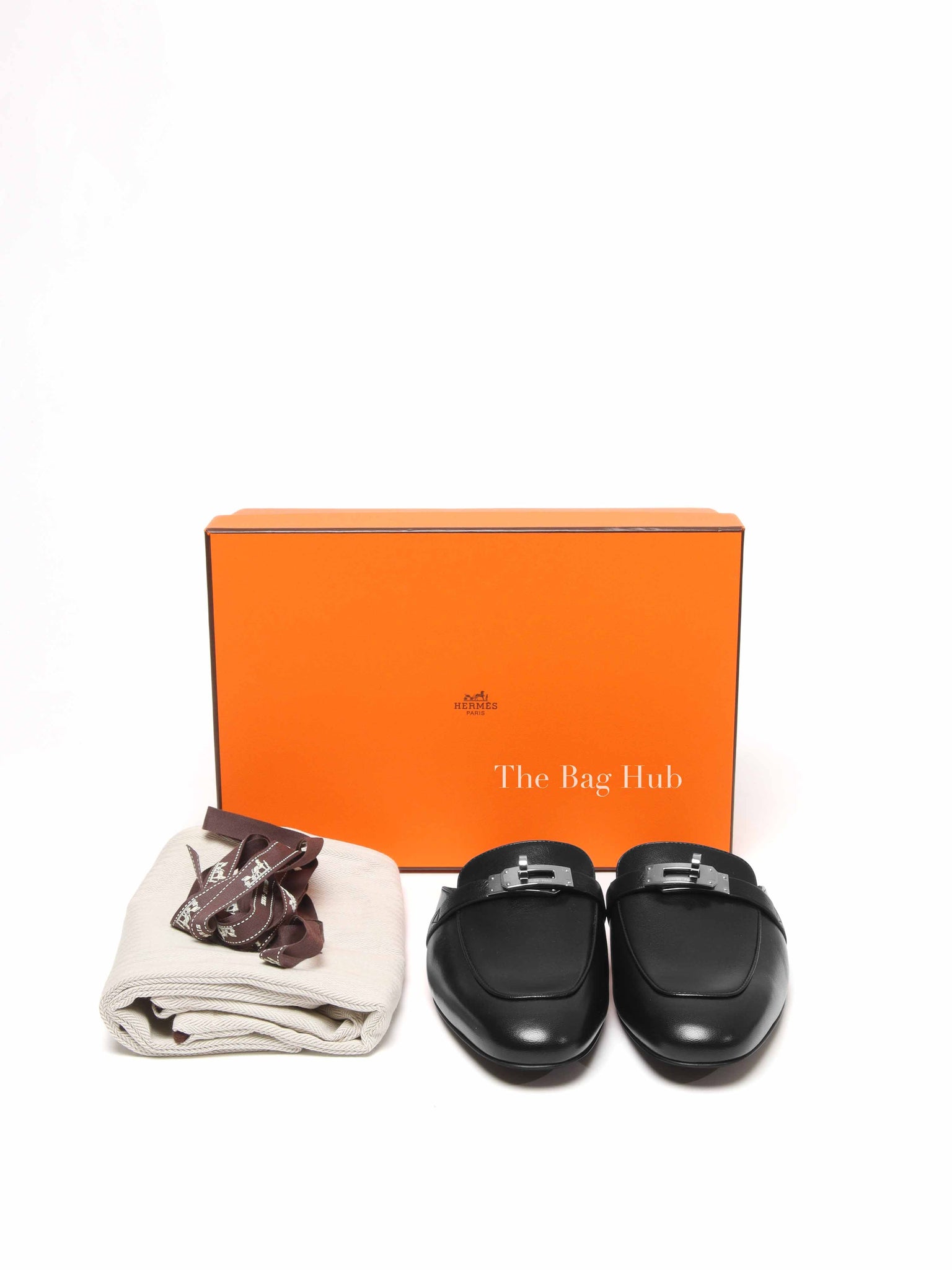 Hermes Black Leather Oz Mules Size 37