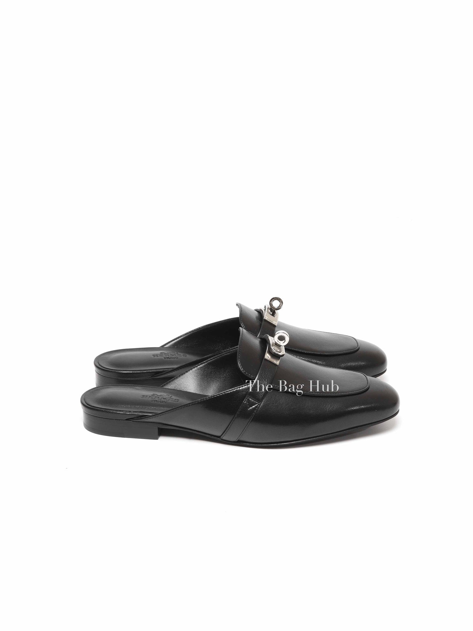 Hermes Black Leather Oz Mules Size 37