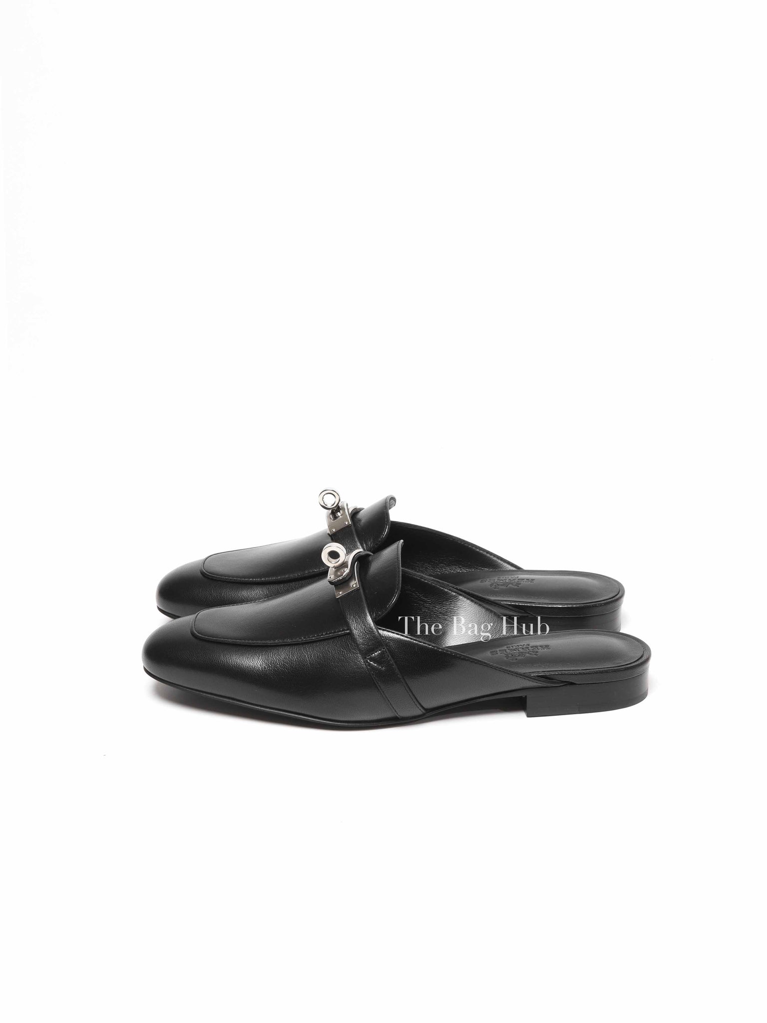 Hermes Black Leather Oz Mules Size 37