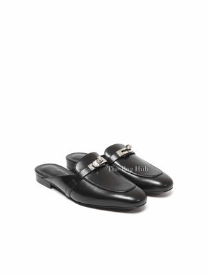 Hermes Black Leather Oz Mules Size 37