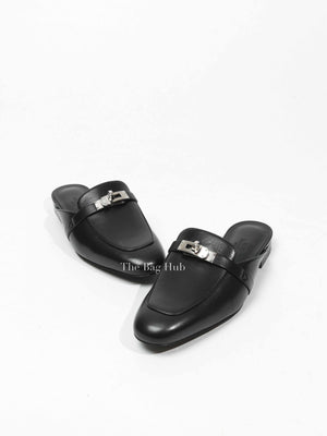 Hermes Black Leather Oz Mules Size 37