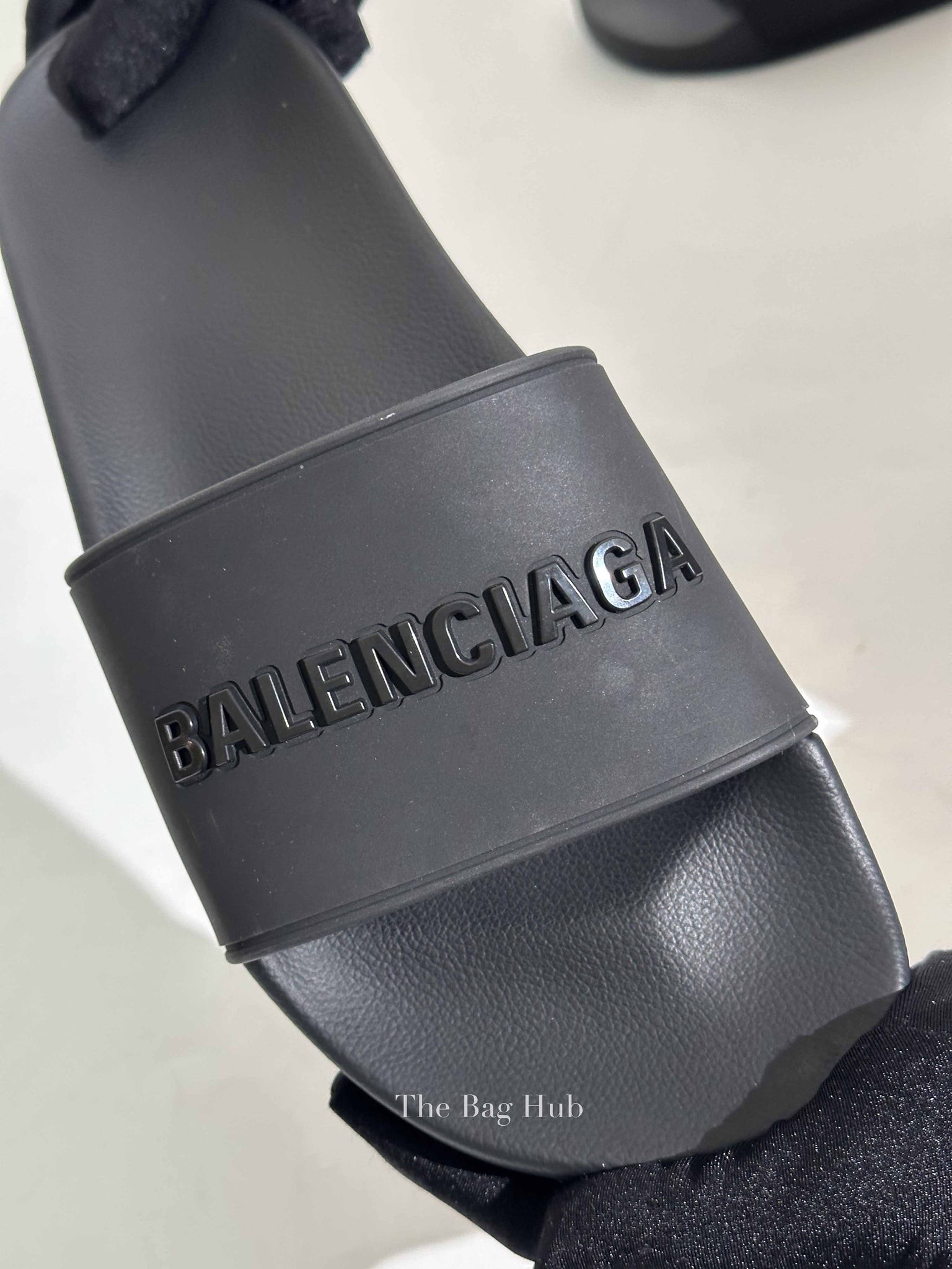 Balenciaga Black Rubber Men's Logo Pool Slides Size 40
