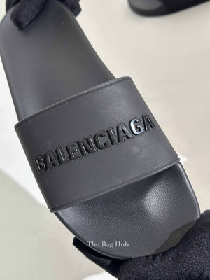 Balenciaga Black Rubber Men's Logo Pool Slides Size 40