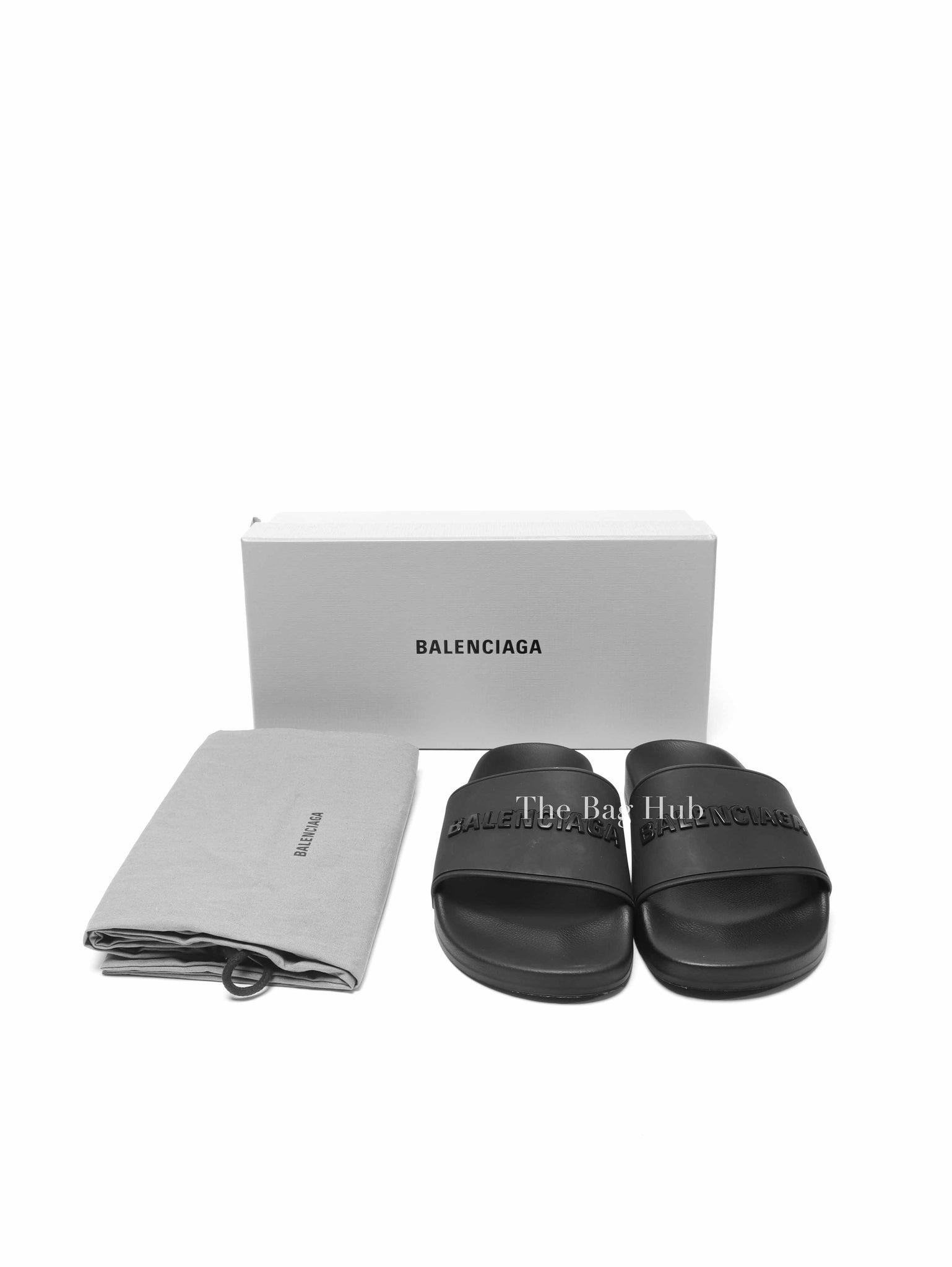 Balenciaga Black Rubber Men's Logo Pool Slides Size 40