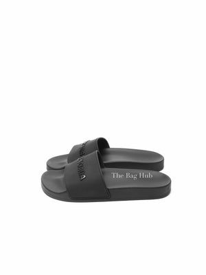 Balenciaga Black Rubber Men's Logo Pool Slides Size 40