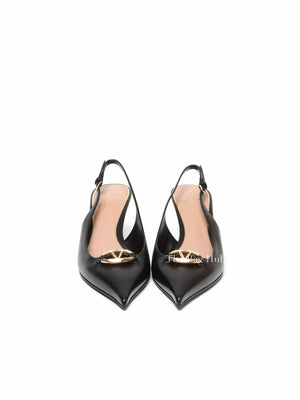 Valentino Black Calfskin Vlogo Slingback Pump Size 39