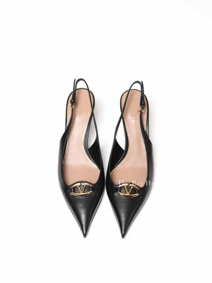 Valentino Black Calfskin Vlogo Slingback Pump Size 39