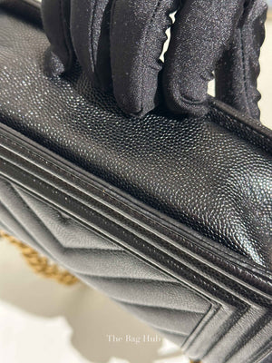 Chanel Black Caviar Chevron Boy Small Bag