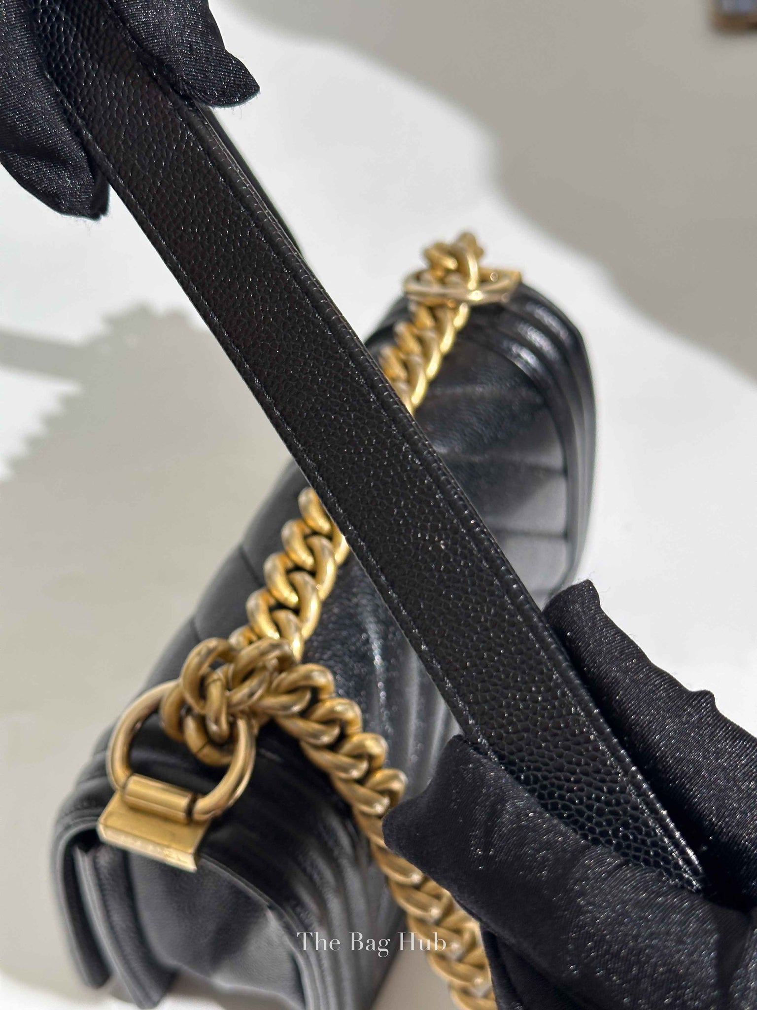 Chanel Black Caviar Chevron Boy Small Bag
