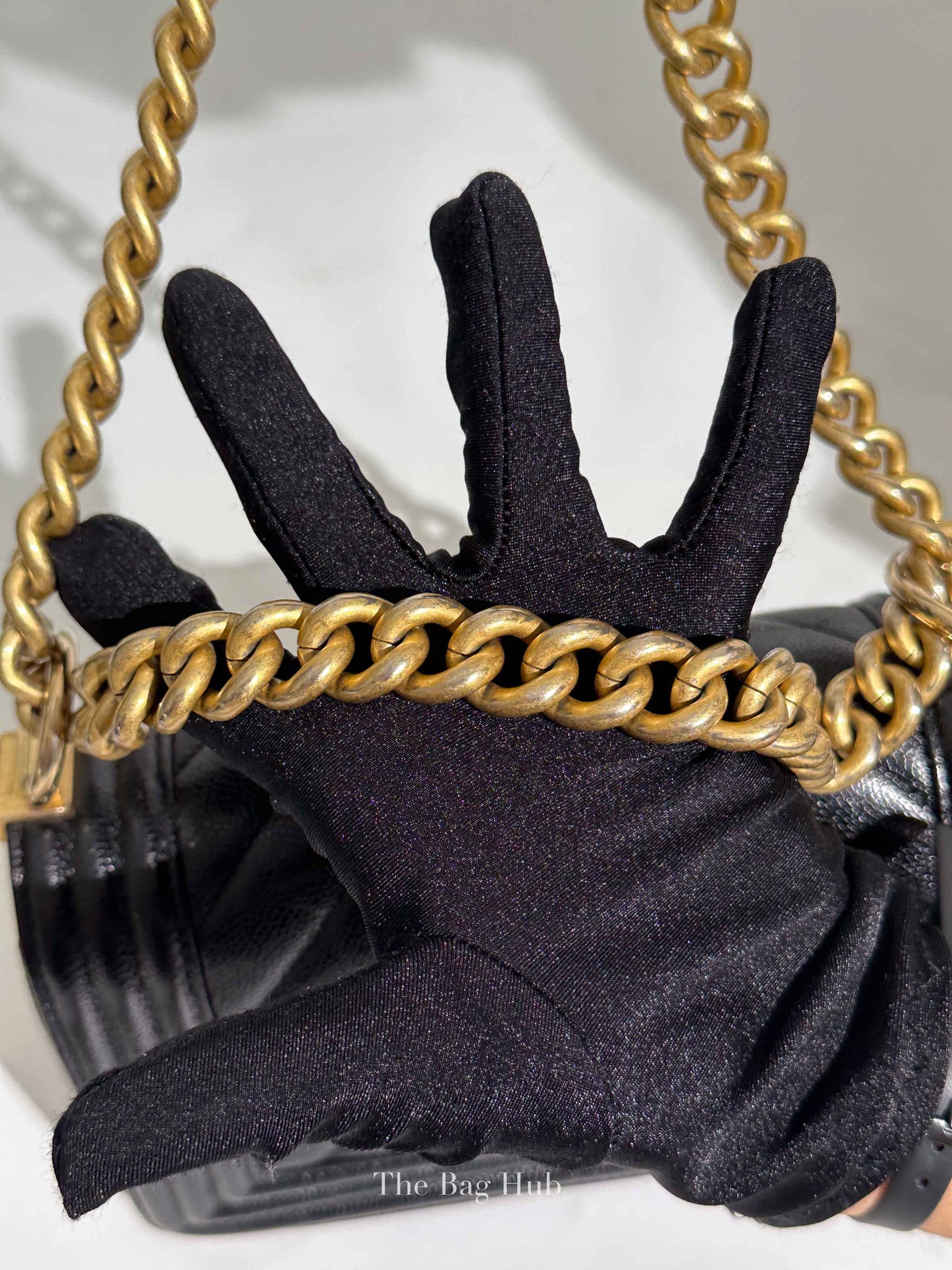 Chanel Black Caviar Chevron Boy Small Bag