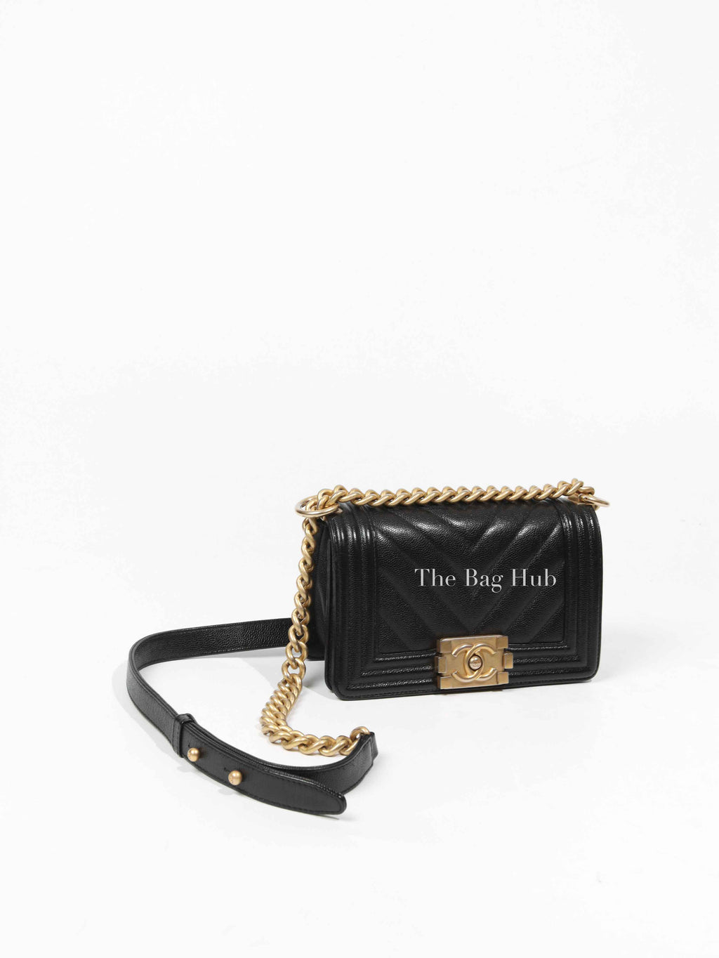 Chanel Black Caviar Chevron Boy Small Bag