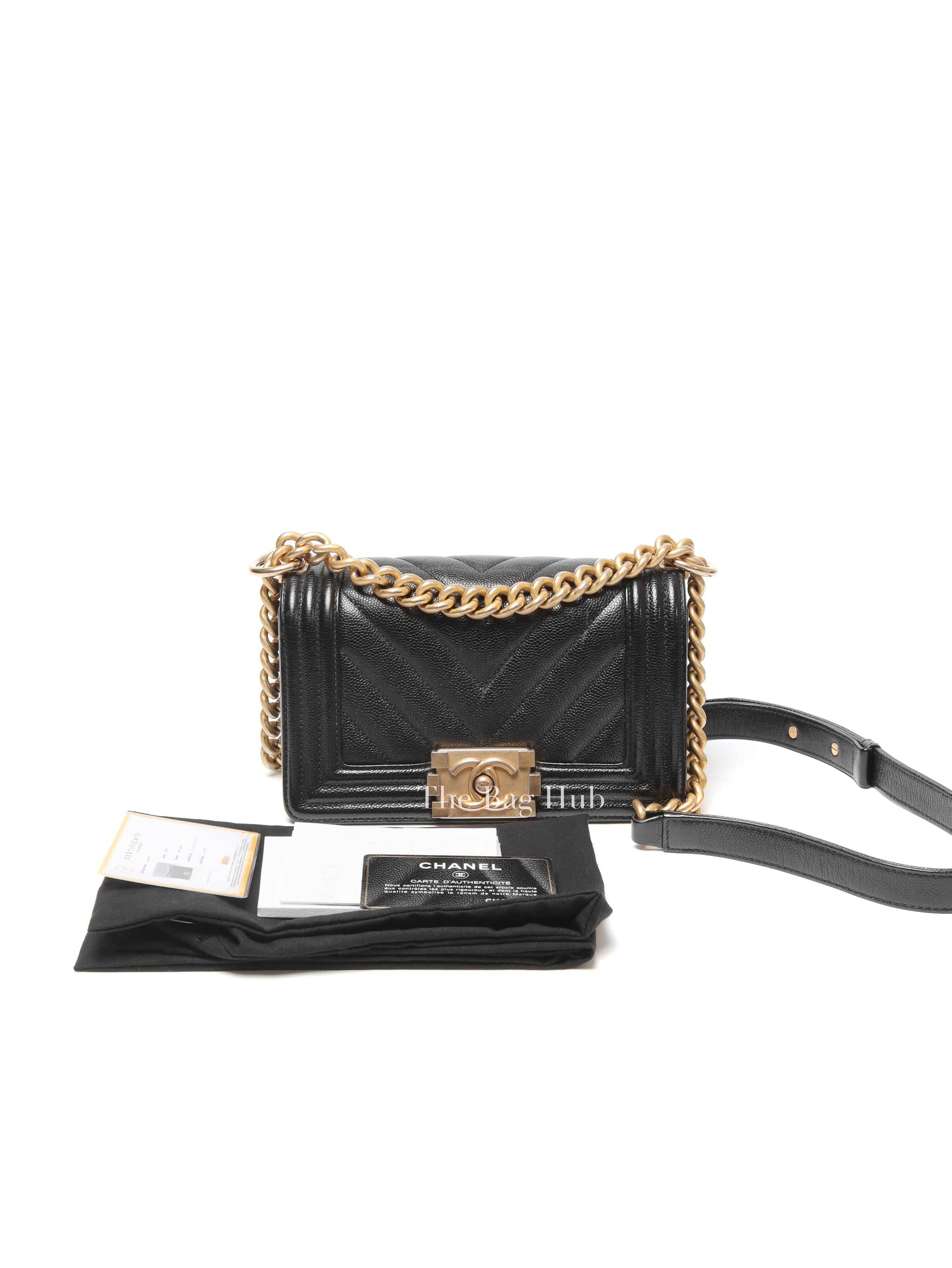 Chanel Black Caviar Chevron Boy Small Bag
