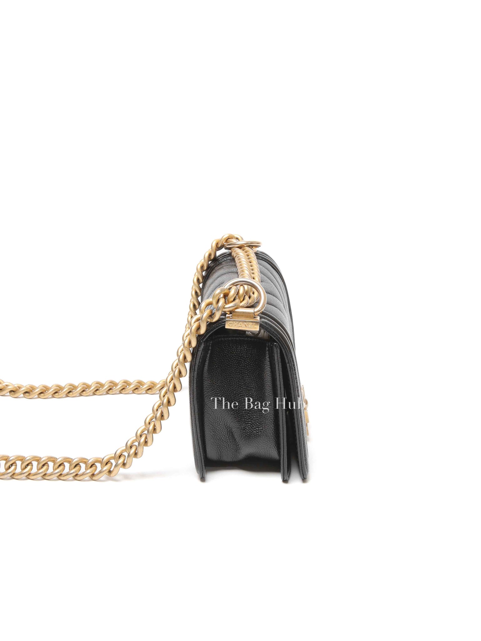 Chanel Black Caviar Chevron Boy Small Bag