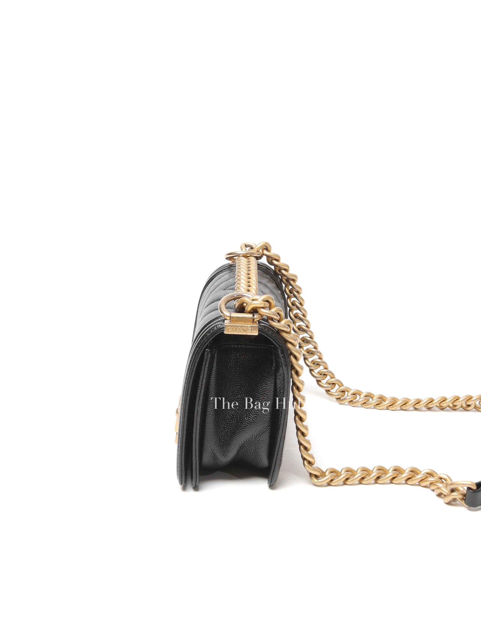 Chanel Black Caviar Chevron Boy Small Bag
