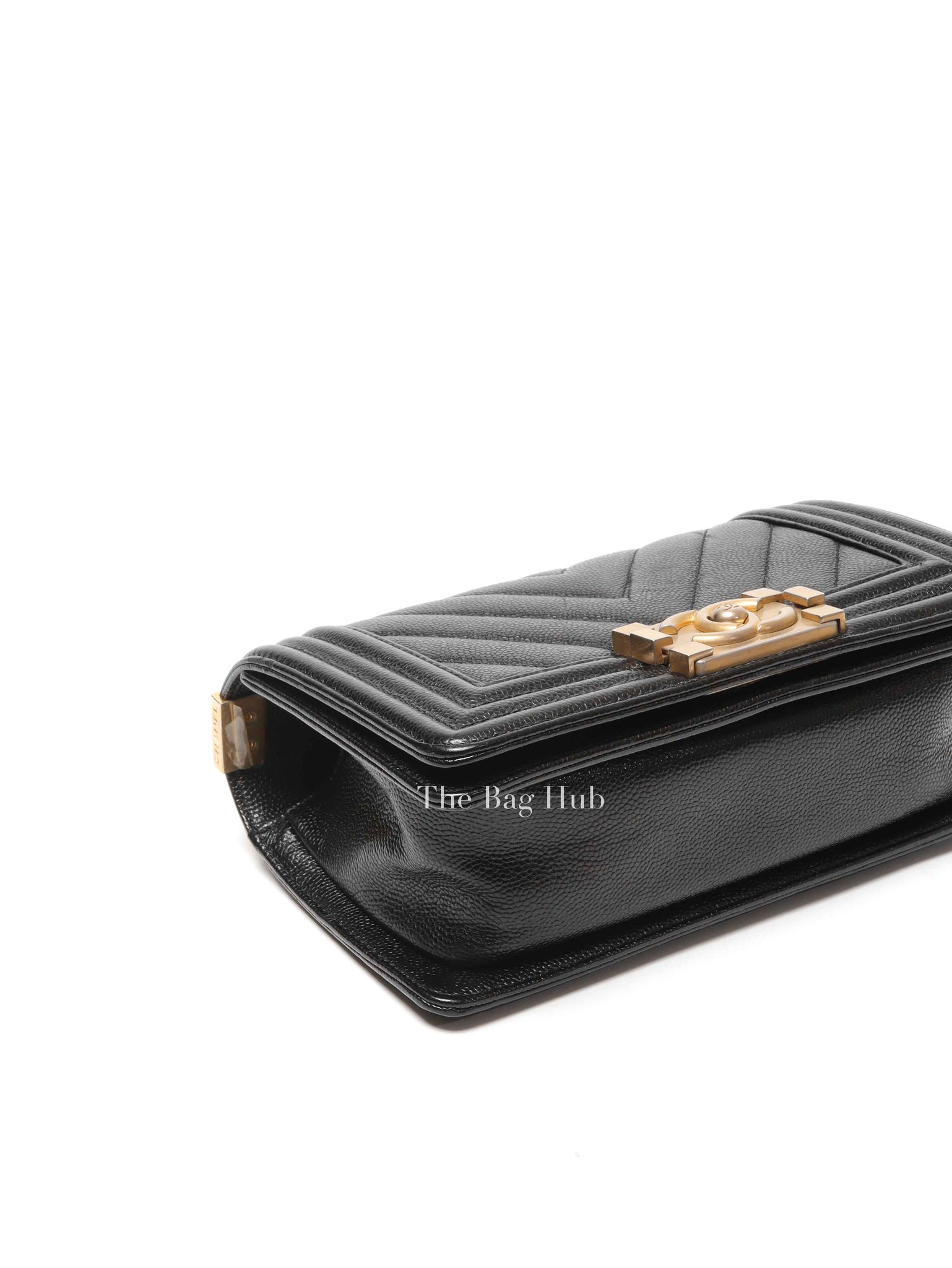 Chanel Black Caviar Chevron Boy Small Bag