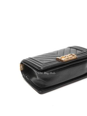 Chanel Black Caviar Chevron Boy Small Bag
