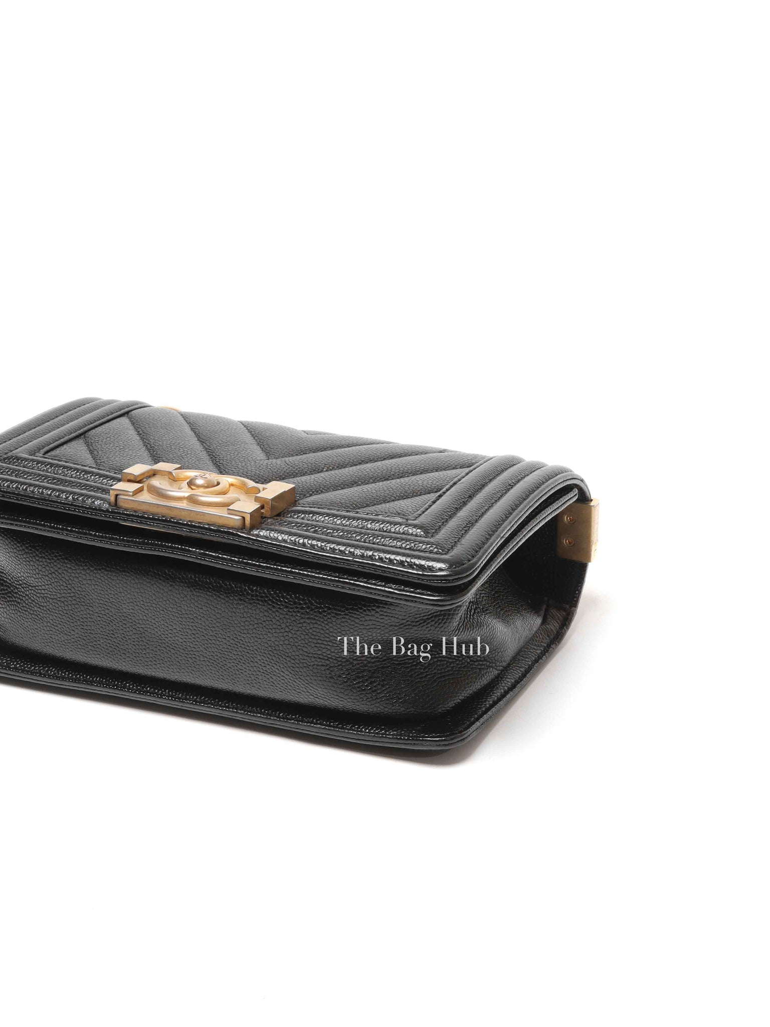 Chanel Black Caviar Chevron Boy Small Bag