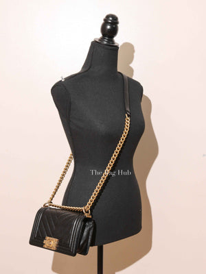 Chanel Black Caviar Chevron Boy Small Bag
