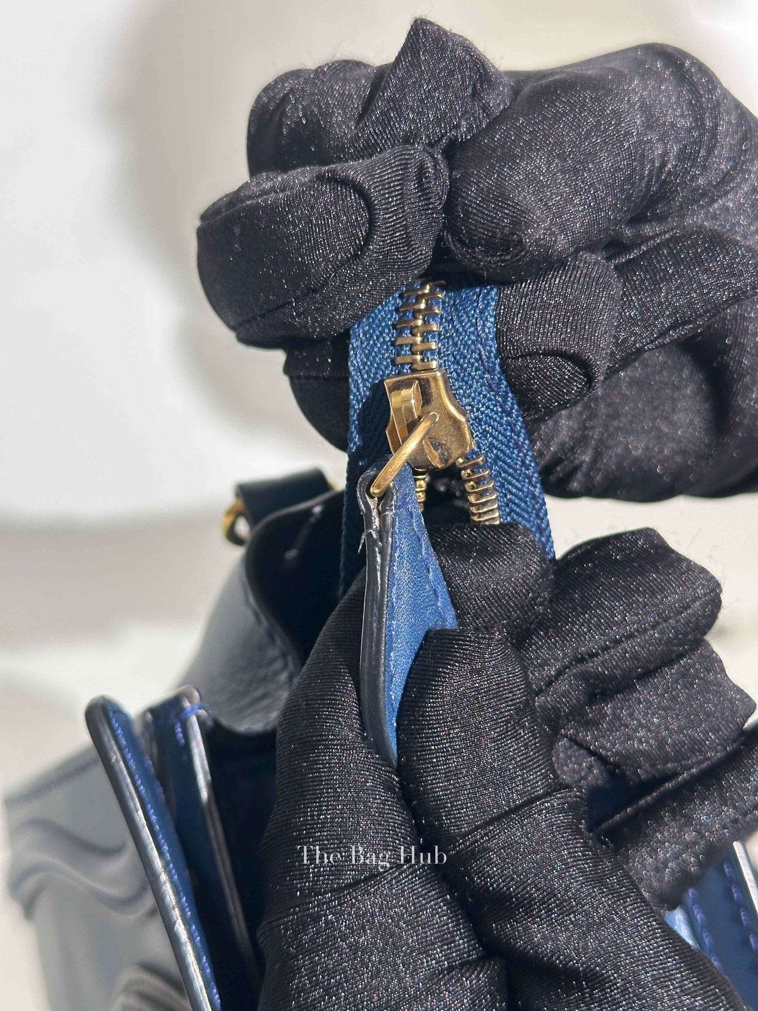 Celine Ocean Blue Black Smooth Calfskin Nano Luggage Tote
