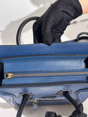 Celine Ocean Blue Black Smooth Calfskin Nano Luggage Tote