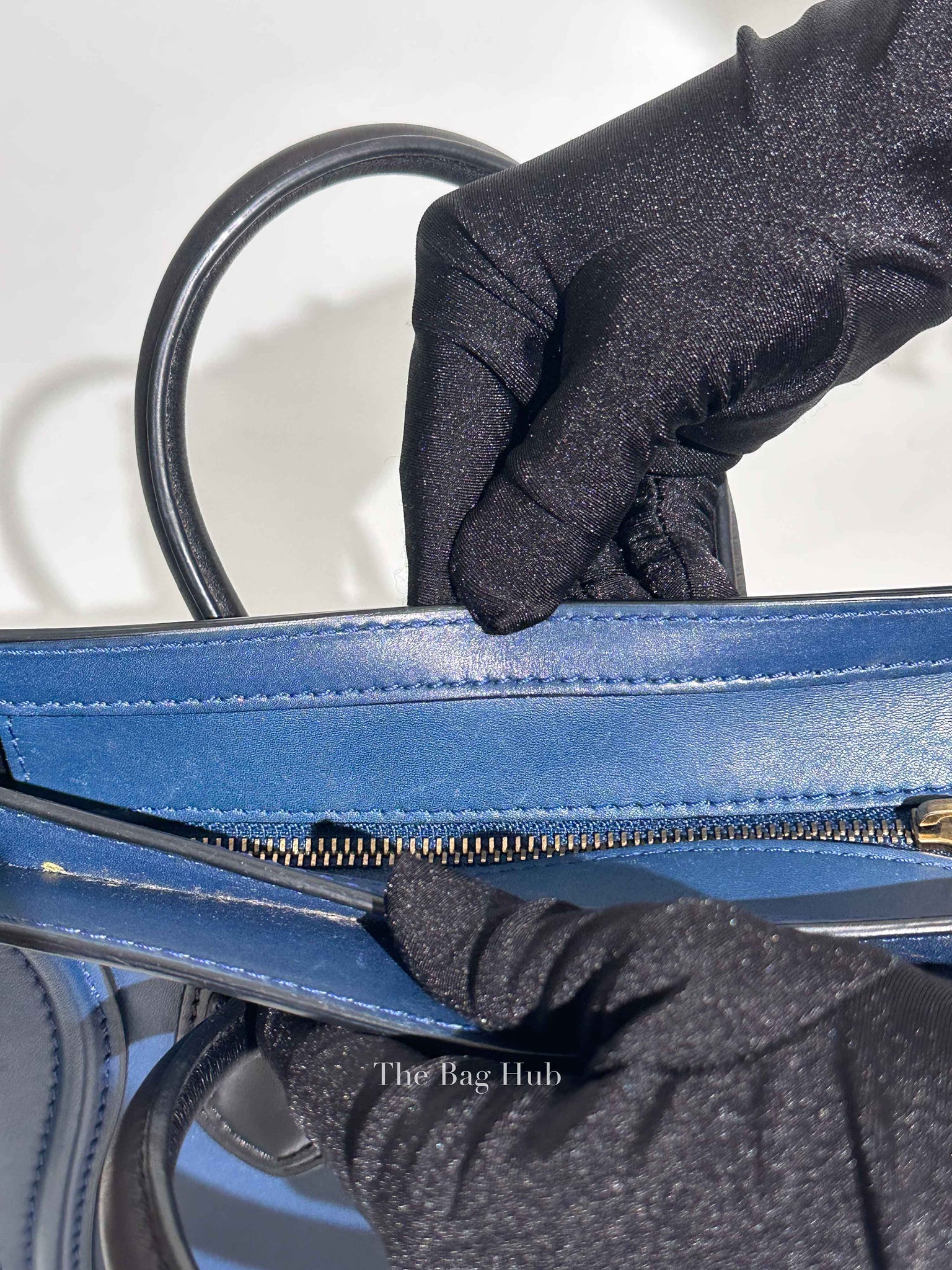 Celine Ocean Blue Black Smooth Calfskin Nano Luggage Tote