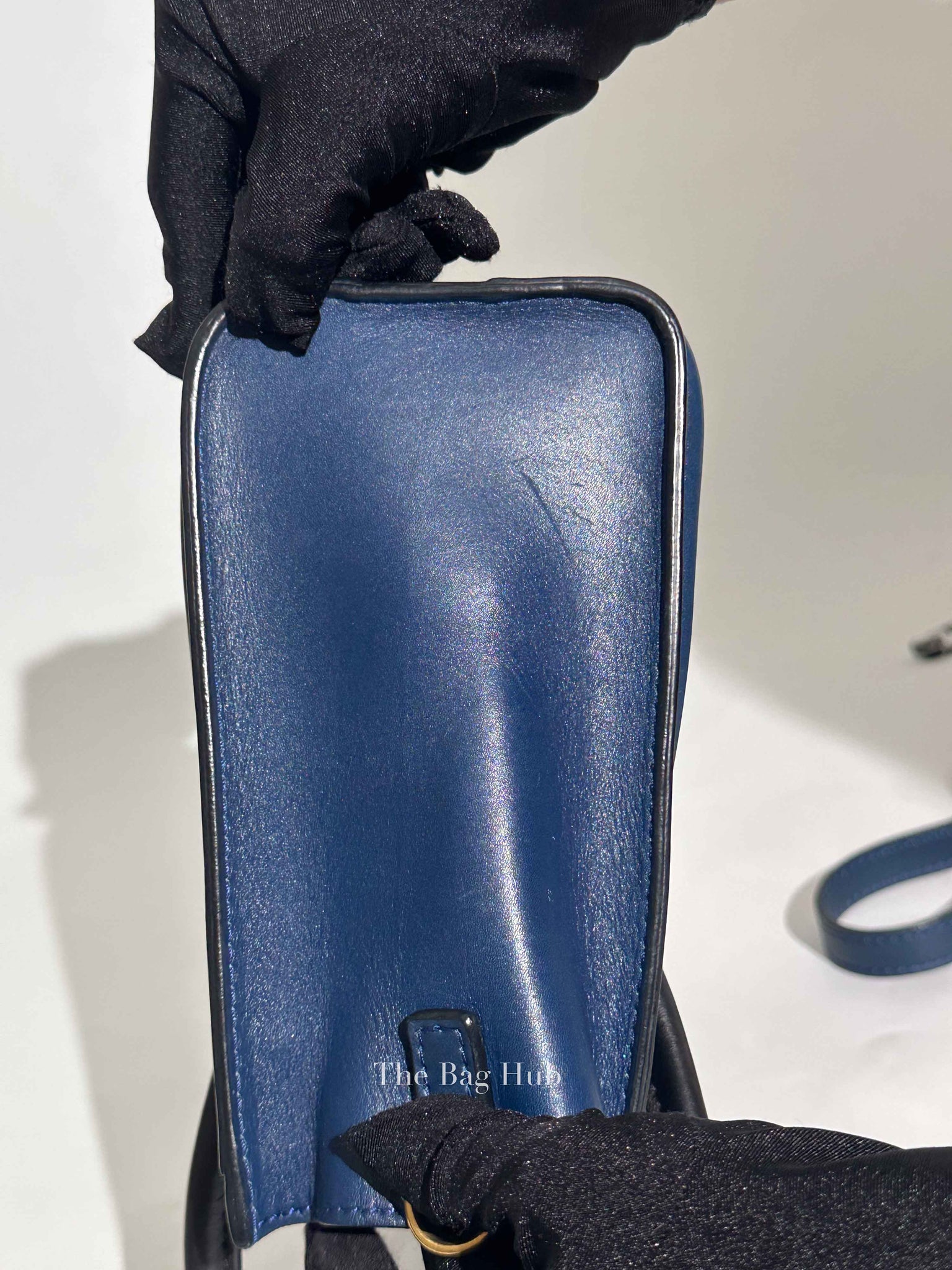 Celine Ocean Blue Black Smooth Calfskin Nano Luggage Tote