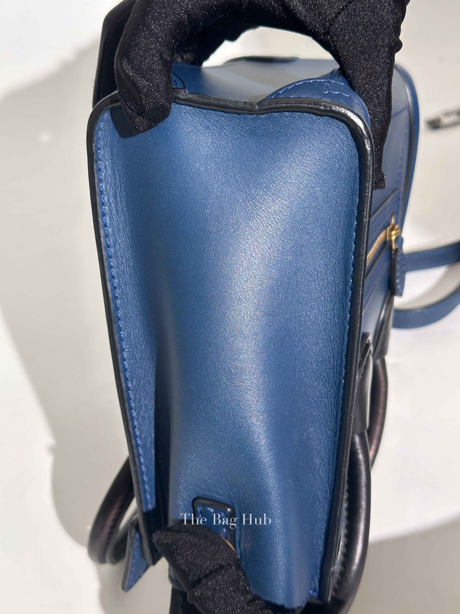 Celine Ocean Blue Black Smooth Calfskin Nano Luggage Tote