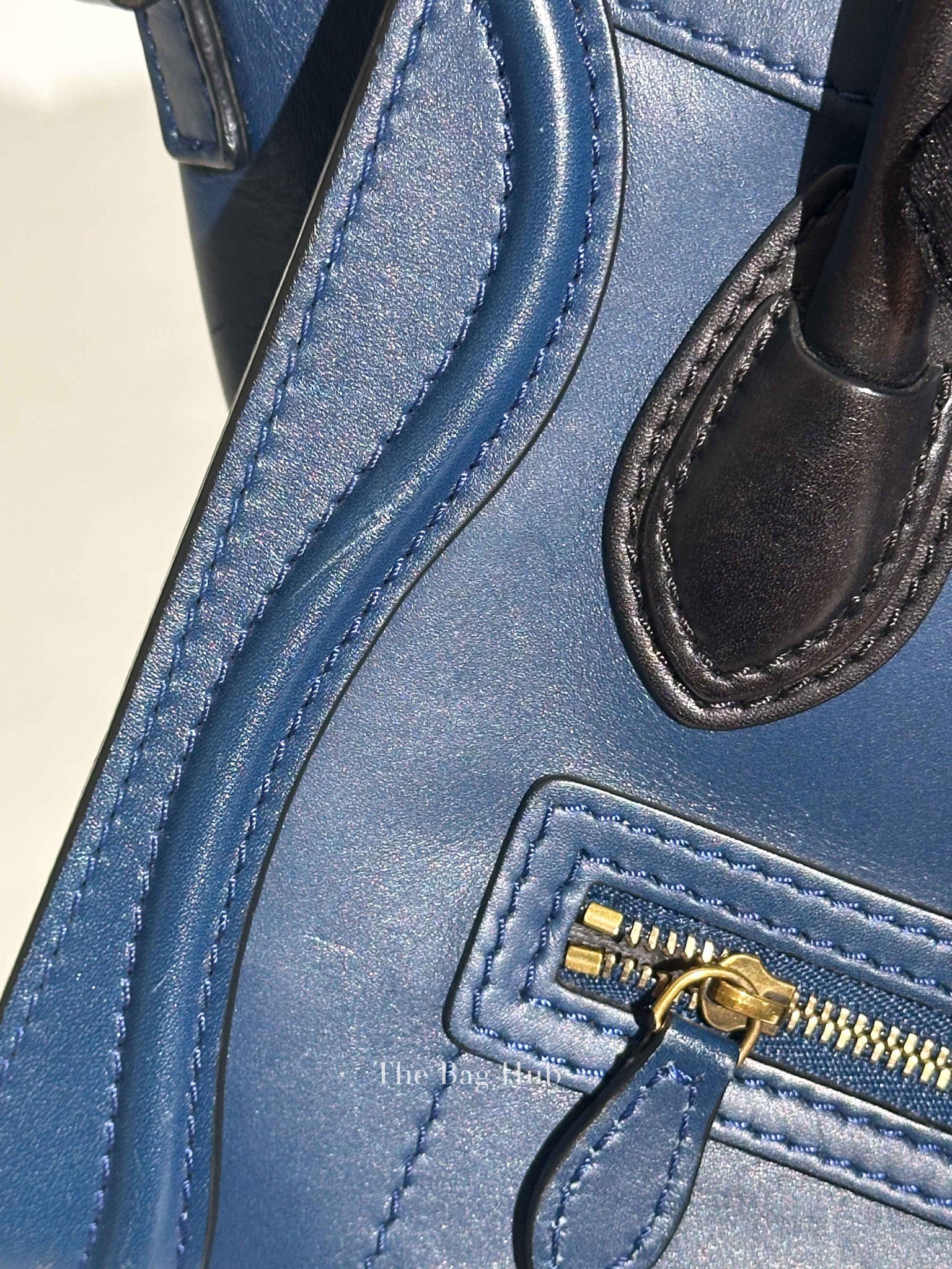 Celine Ocean Blue Black Smooth Calfskin Nano Luggage Tote