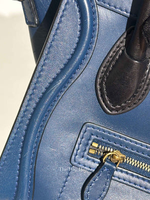 Celine Ocean Blue Black Smooth Calfskin Nano Luggage Tote