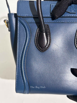 Celine Ocean Blue Black Smooth Calfskin Nano Luggage Tote