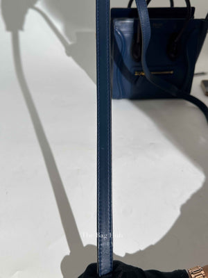 Celine Ocean Blue Black Smooth Calfskin Nano Luggage Tote