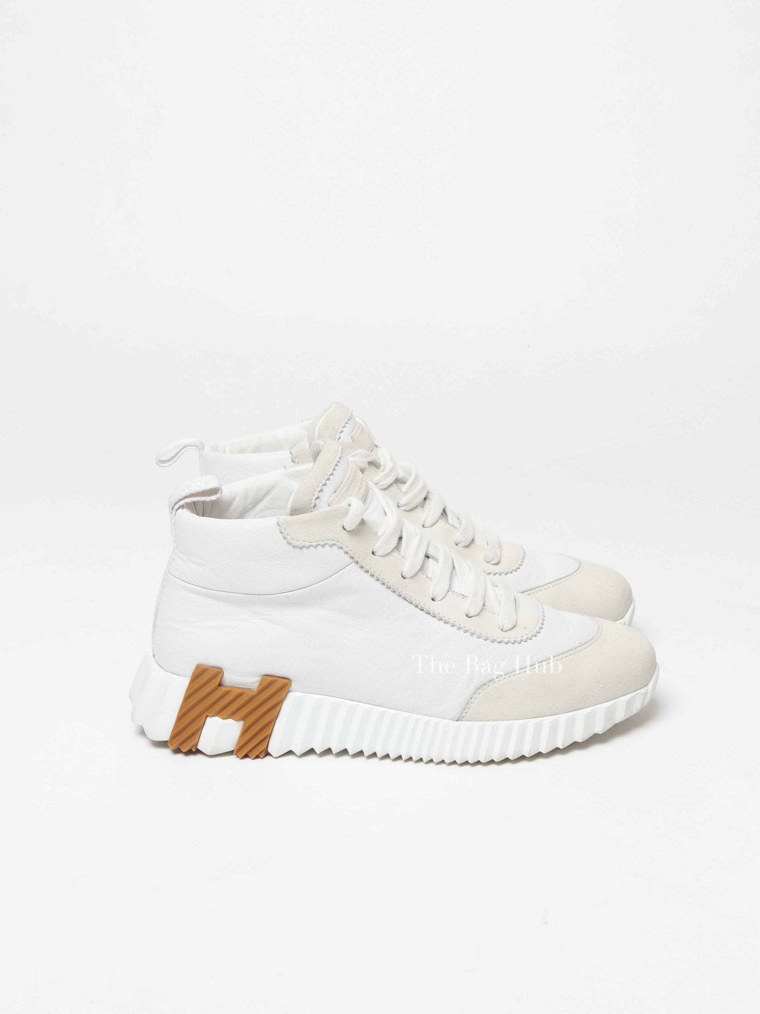 Hermes Blanc Leather Hip Hop Top High Sneakers Size 36
