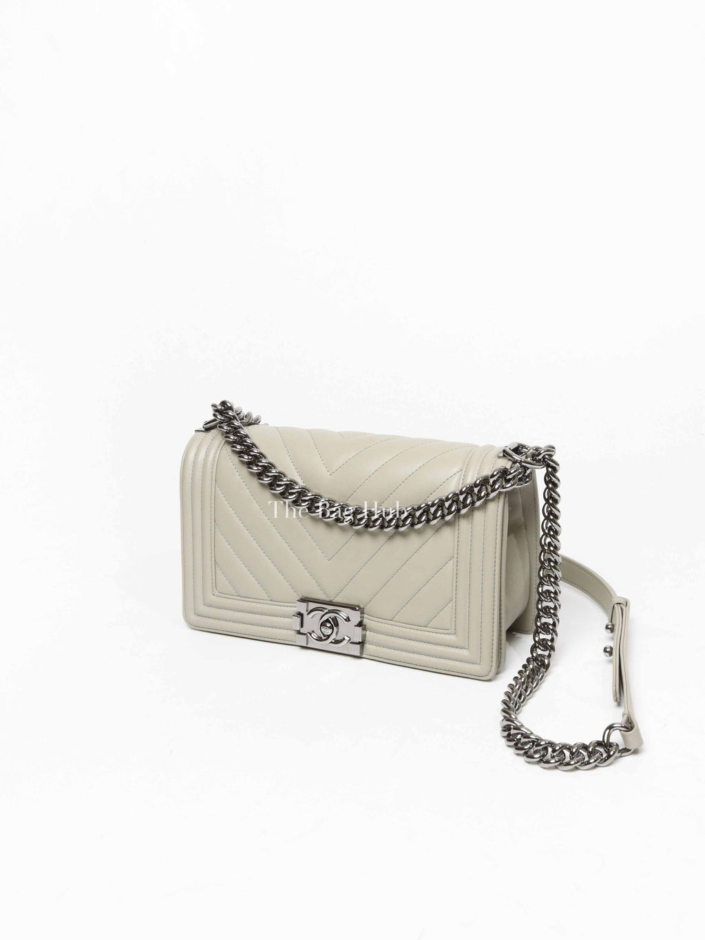 Chanel Khaki Green Chevron Leather Quilted Medium Boy Flap Bag