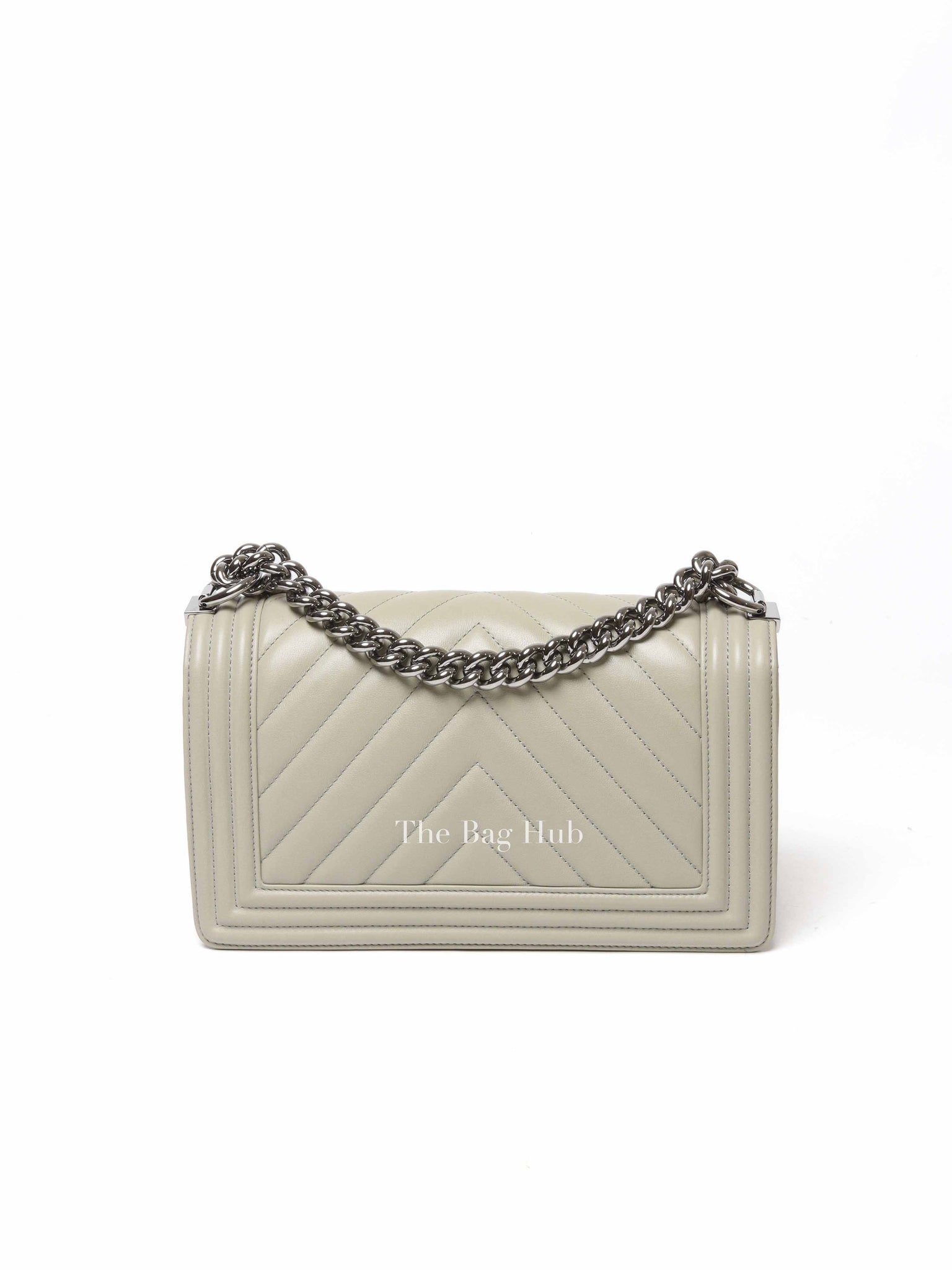 Chanel Khaki Green Chevron Leather Quilted Medium Boy Flap Bag