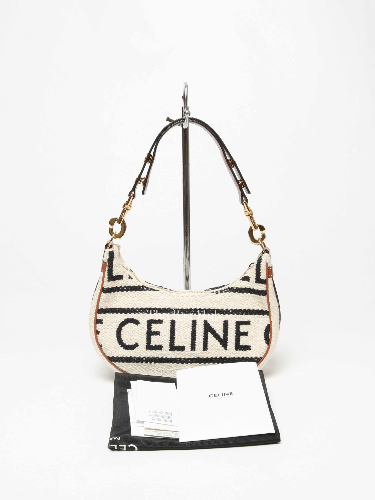 Celine White Black Textile Medium Ava Shoulder Bag