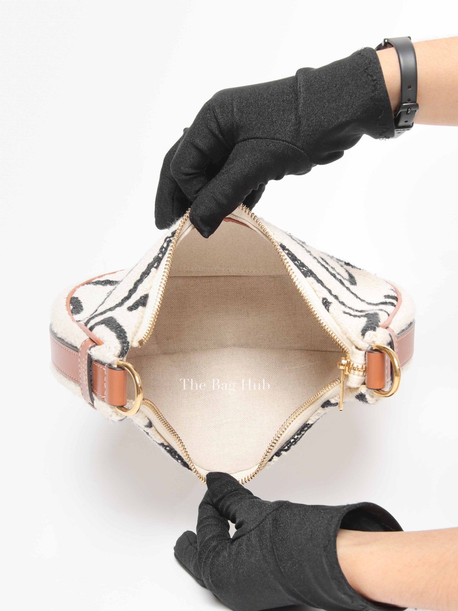 Celine White Black Textile Medium Ava Shoulder Bag