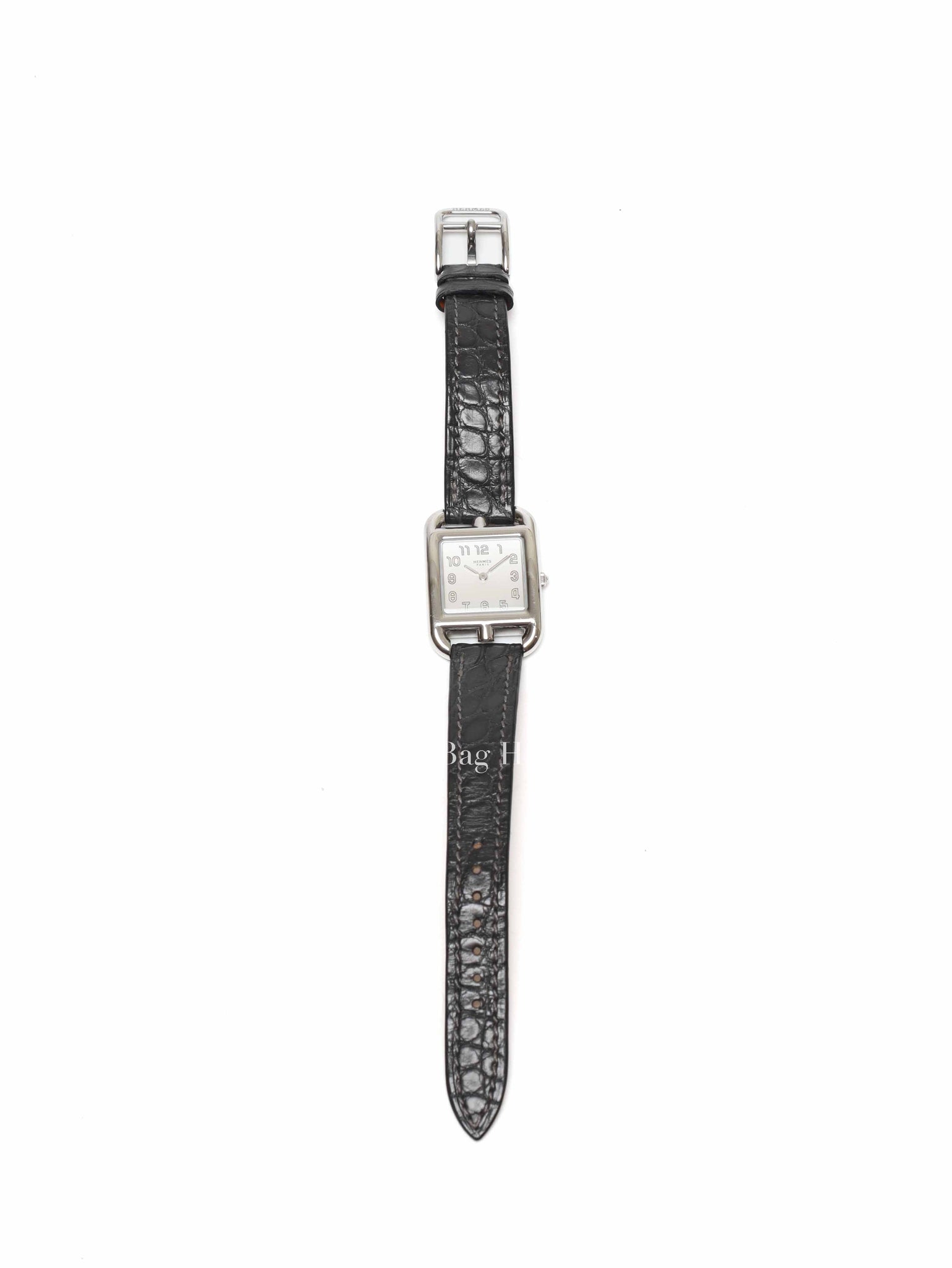 Hermes Stainless Steel Black Croc Leather Wrist Small Watch Size 31MM