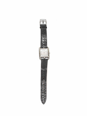 Hermes Stainless Steel Black Croc Leather Wrist Small Watch Size 31MM