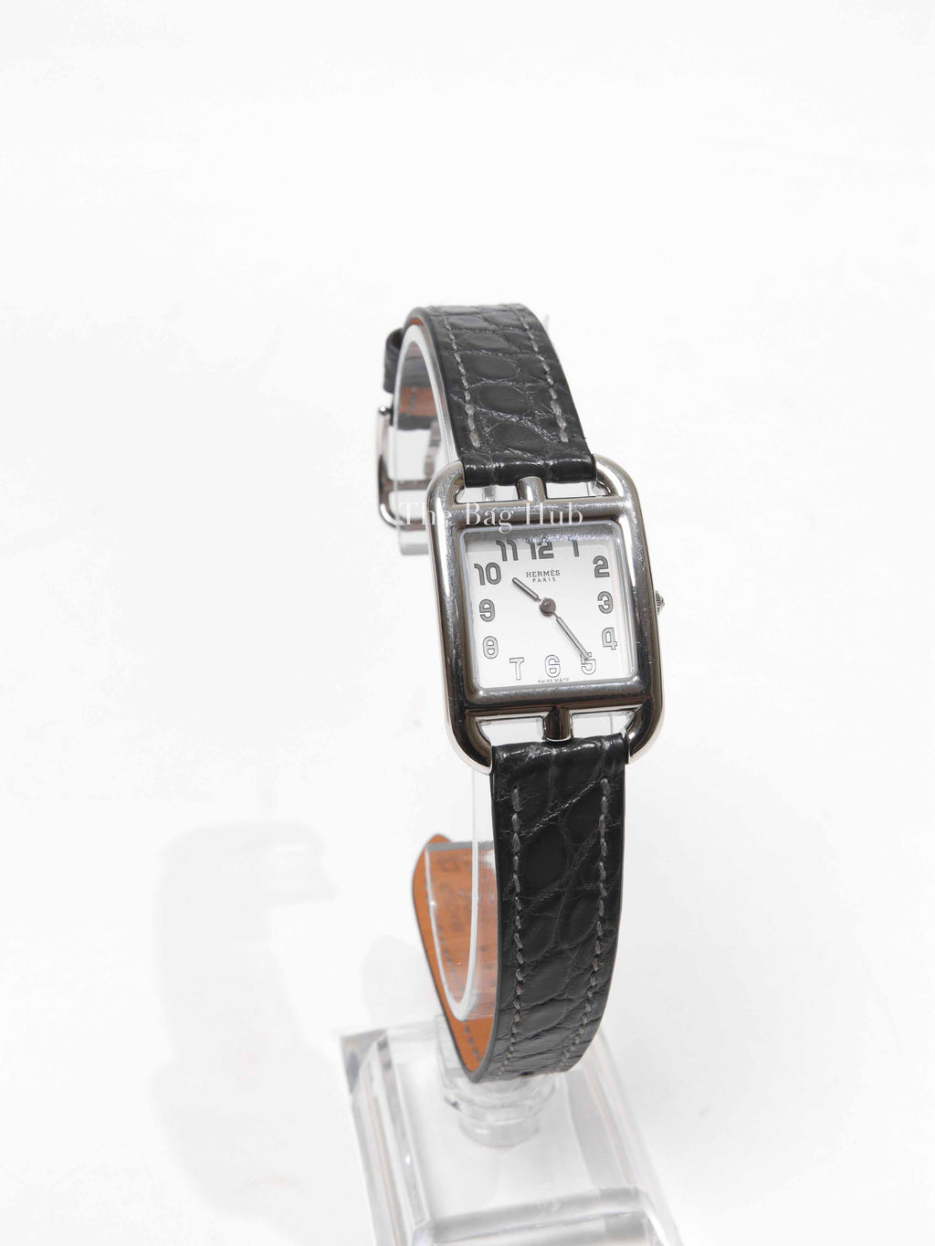 Hermes Stainless Steel Black Croc Leather Wrist Small Watch Size 31MM