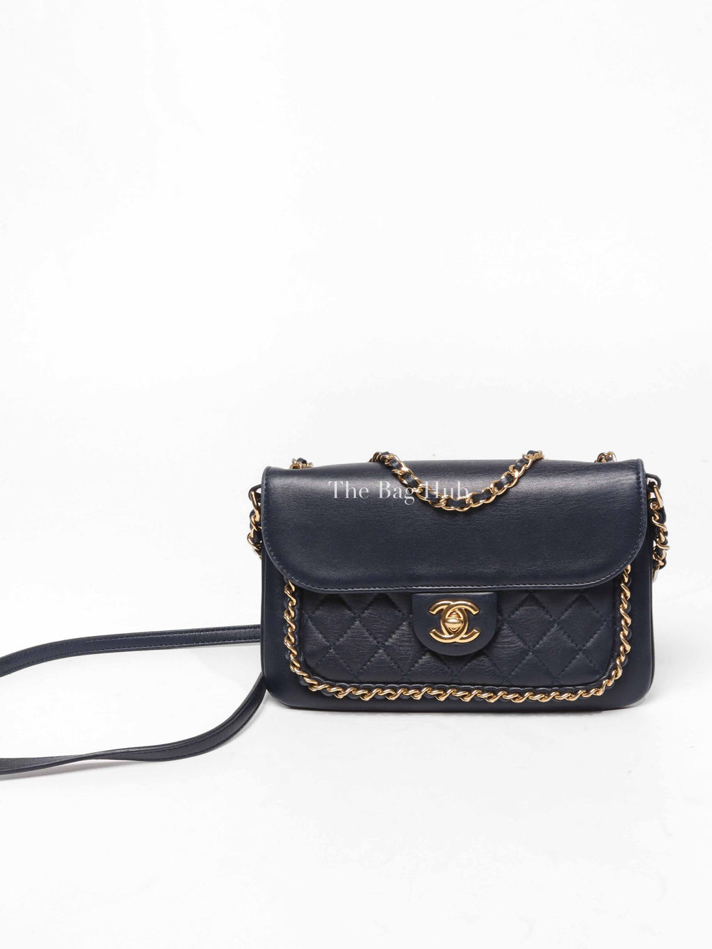 Chanel Navy Quilted Lambskin Unchained Single Flap Small Shoulder Bag GHW