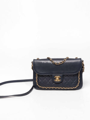 Chanel Navy Quilted Lambskin Unchained Single Flap Small Shoulder Bag GHW