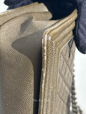 Chanel Khaki Olive Green Caviar Age Leather Cuba Classic Old Medium Le Boy Quilted Bag